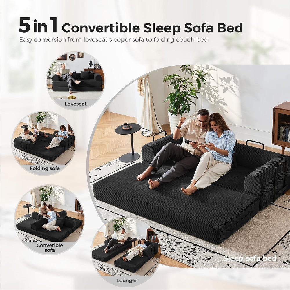 79" Convertible Sofa Bed, Boneless Couches for Living Room | Corduroy Fu...