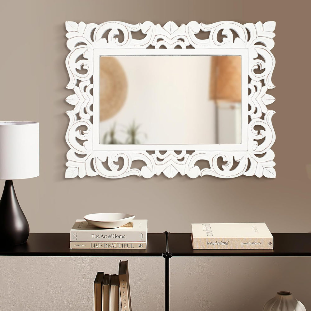 Lightnpro Hand Carved Rectangular Wall Mirror - 18×24 Inch Rustic Farmhouse W...