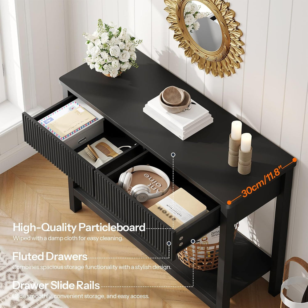 HOOBRO 39.4" Console Table with 2 Wavy Drawers, Narrow Long Entryway Tab...