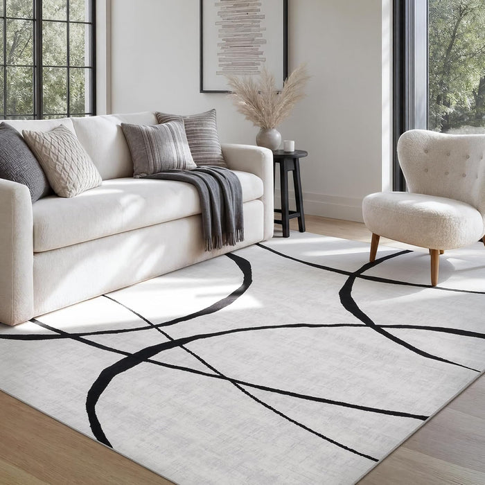 YIHOUSE 5x7 Washable Modern Abstract Black White Area Rug