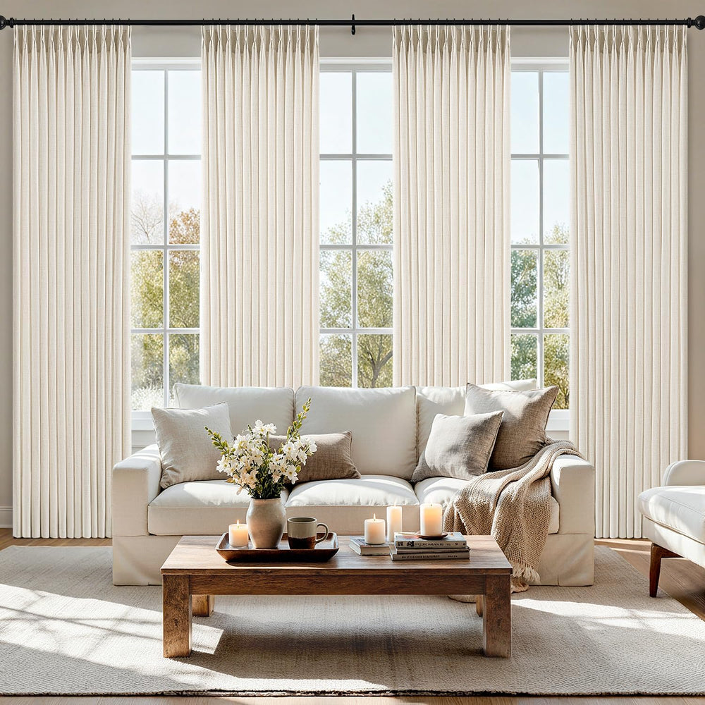 MIULEE Pinch Pleated Thick Linen Curtains 40x96 Inches Birch 4 Panels Set
