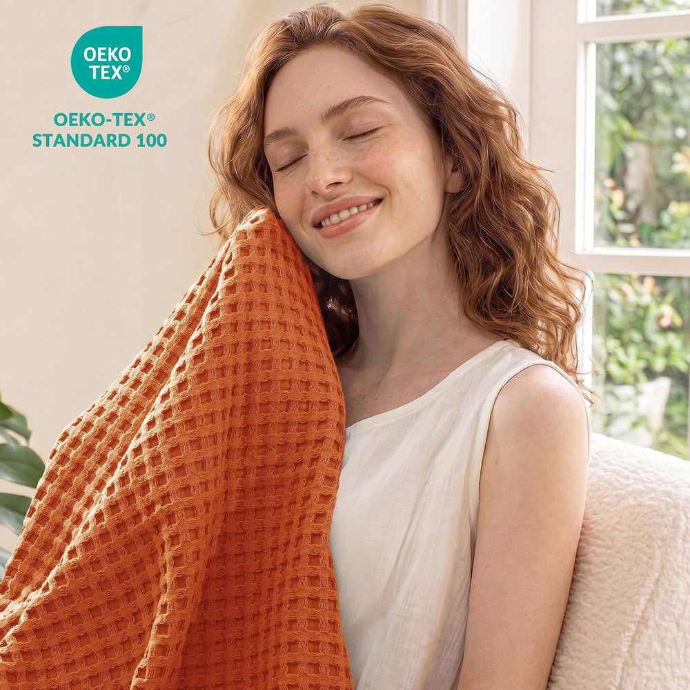 Exclusivo Mezcla 100% Cotton Blanket Queen Size for Bed, Burnt Orange