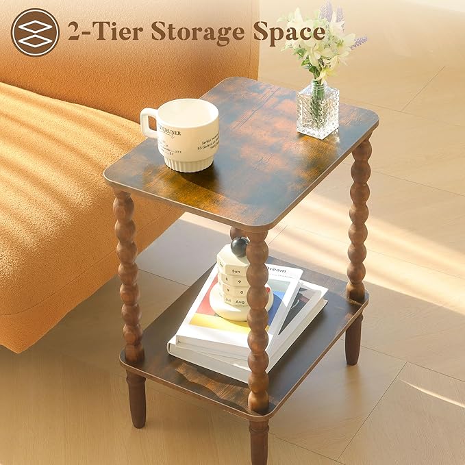 Side Table, Small End Table with Storage Shelf, 2-Tier Small Coffee Tables Li...