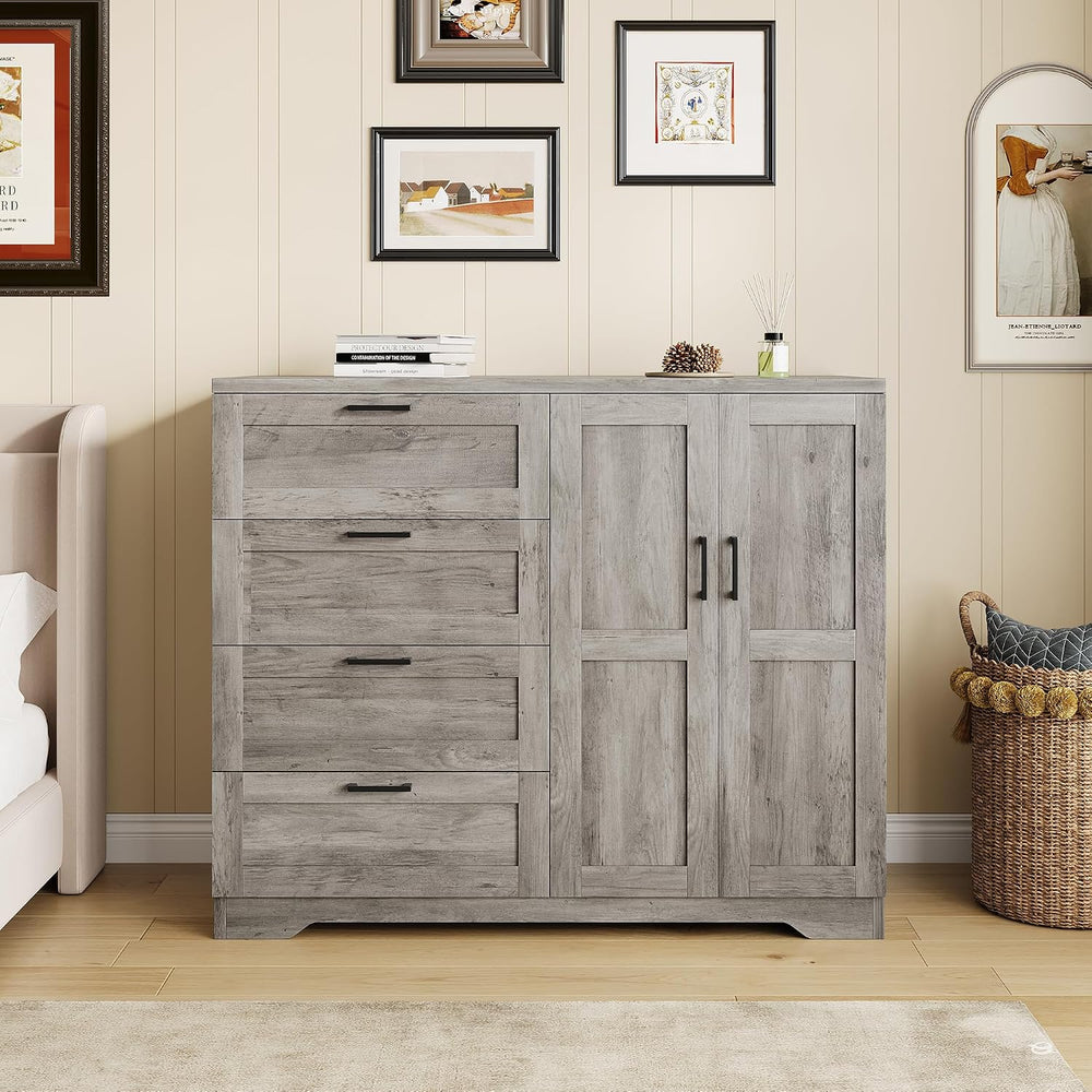IDEALHOUSE 43.3'' H Armoire Wardrobe Closet with 4 Drawers, Wooden Dr...