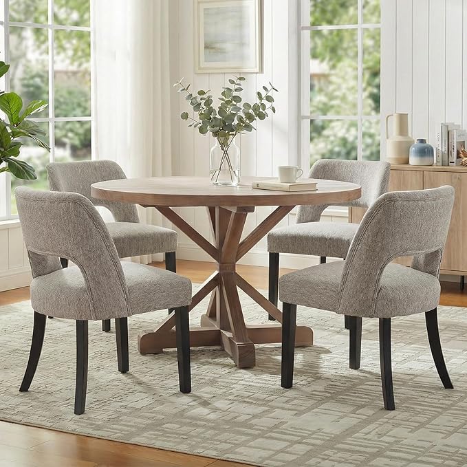keoni Wooden Dining Chairs Set of 2, Mid Century Modern Upholstered Dining Ro...