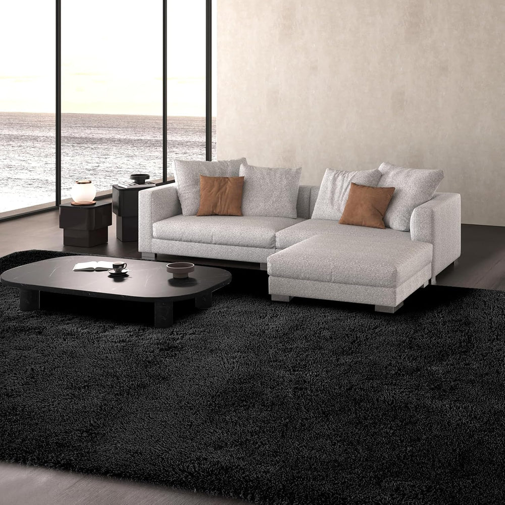 10x12 Area Rug Living Room Black - Large Soft Fluffy Non-Slip Carpet