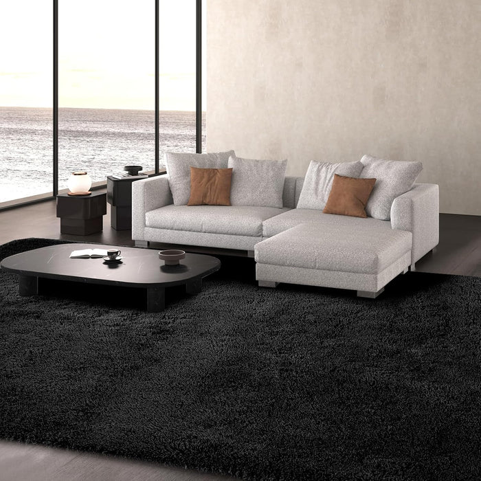 10x12 Area Rug Living Room Black - Large Soft Fluffy Non-Slip Carpet