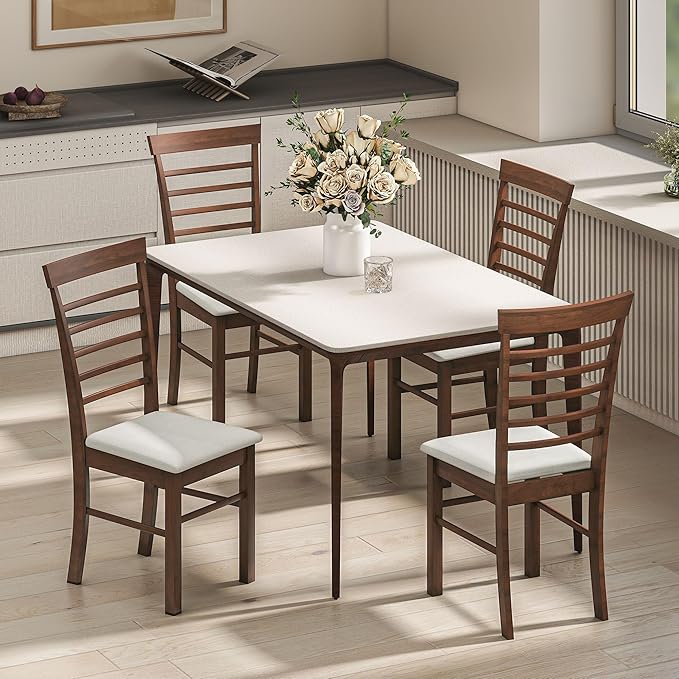 HOMCOM Wooden Dining Chairs Set of 2, Farmhouse Upholstered Kitchen Chairs wi...