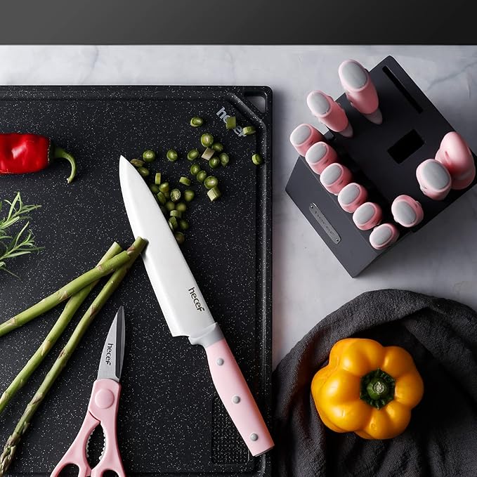 hecef Kitchen Knife Block Set, 14 Pieces Knife Set