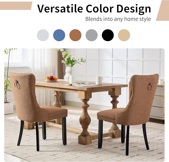 Modern Dining Chairs Set of 4, Tufted Upholstered Dining Chairs with Solid Wo...
