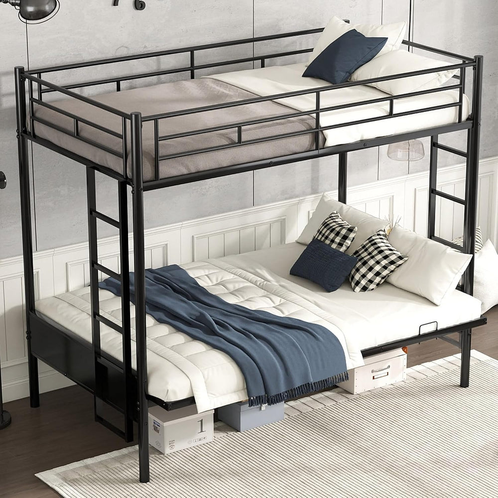 Bellemave Twin Over Futon bunk Bed, loft Bed with futon, Twin Over Full Futon...