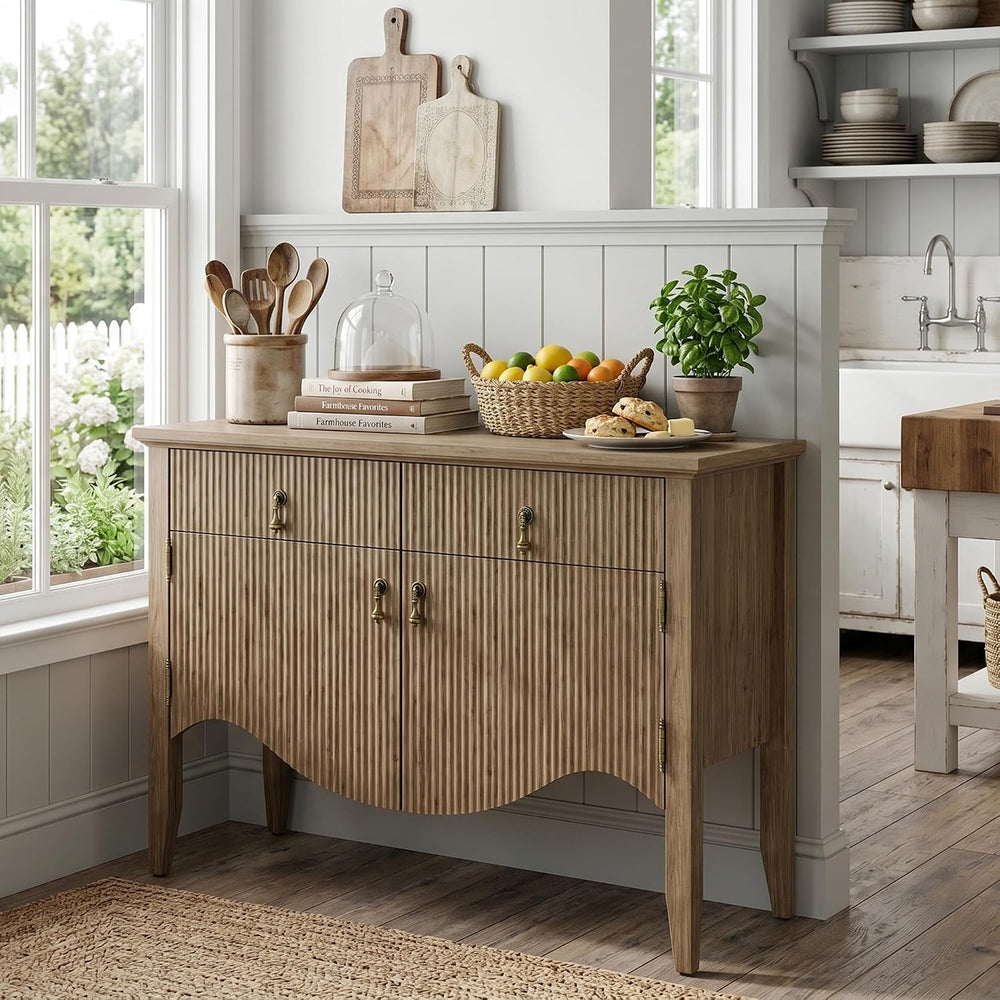 40" Fluted Buffet Storage Cabinet, Sideboard Credenza,Light Oak