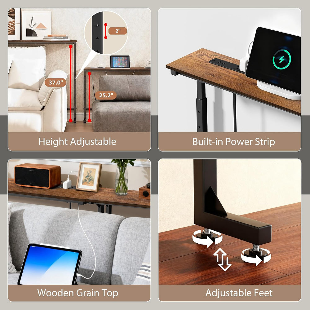 Keelian 90 inch Behind Couch Table with Outlets Sofa Table Rustic Brown | Adj...