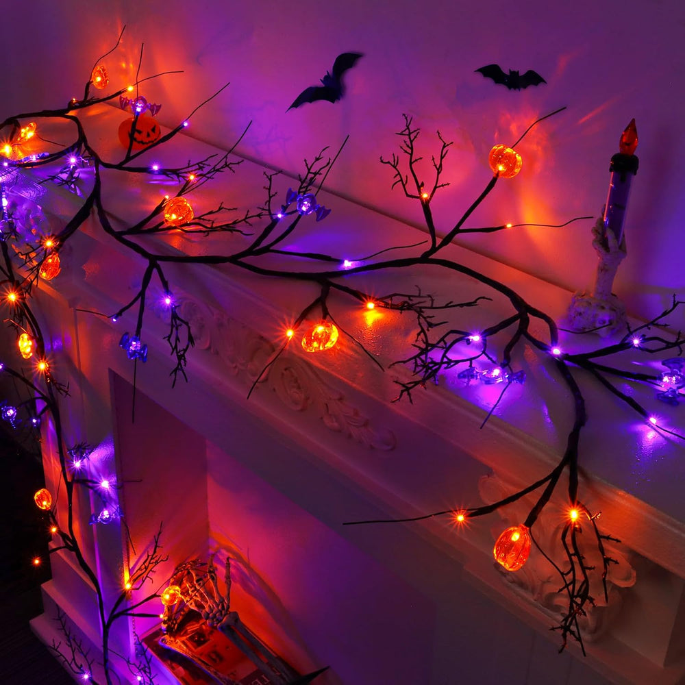 9FT 72 LED Halloween Garland with Lights Lighted Black Willow Vine Decoration...