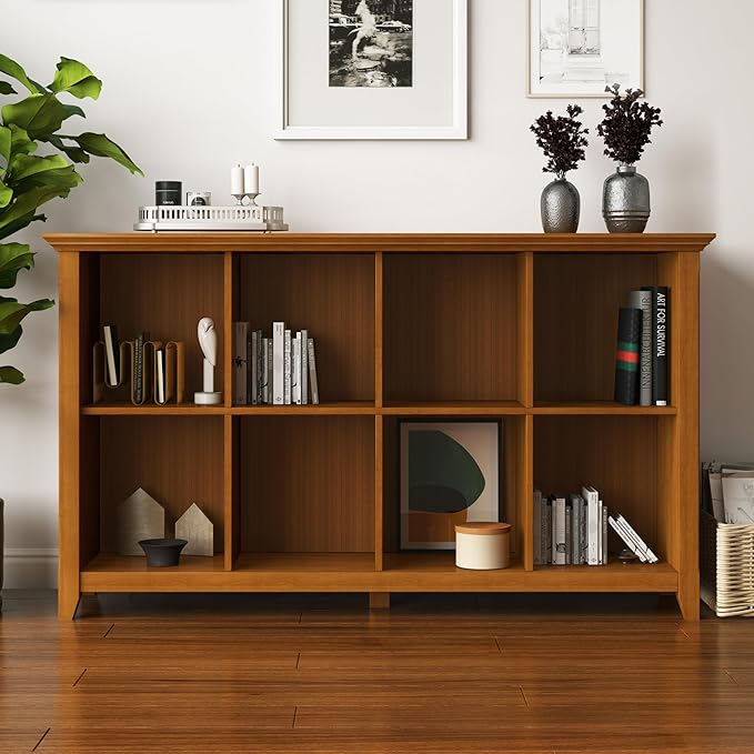 SIMPLIHOME Acadian Console Table - 57 Inch Wide Solid Wood 8-Cube Storage Sof...
