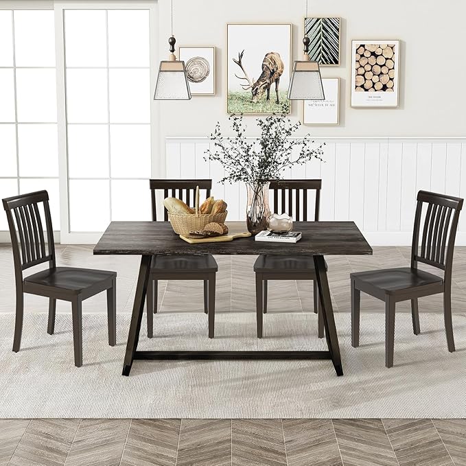 COLAMY Wooden Dining Room Chairs Set of 2, Spindle High Back Windsor Kitchen ...