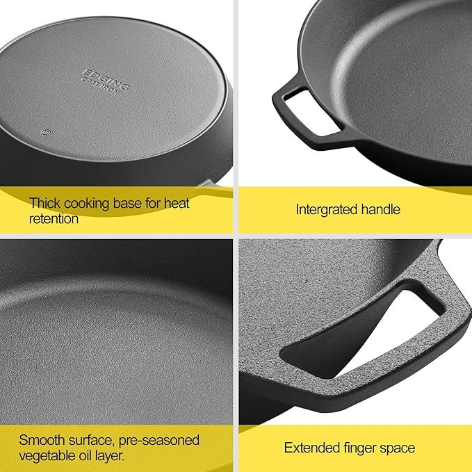 EDGING CASTING Pre-Seasoned Large Cast Iron Skillet 17 Inch, Dual Handle
