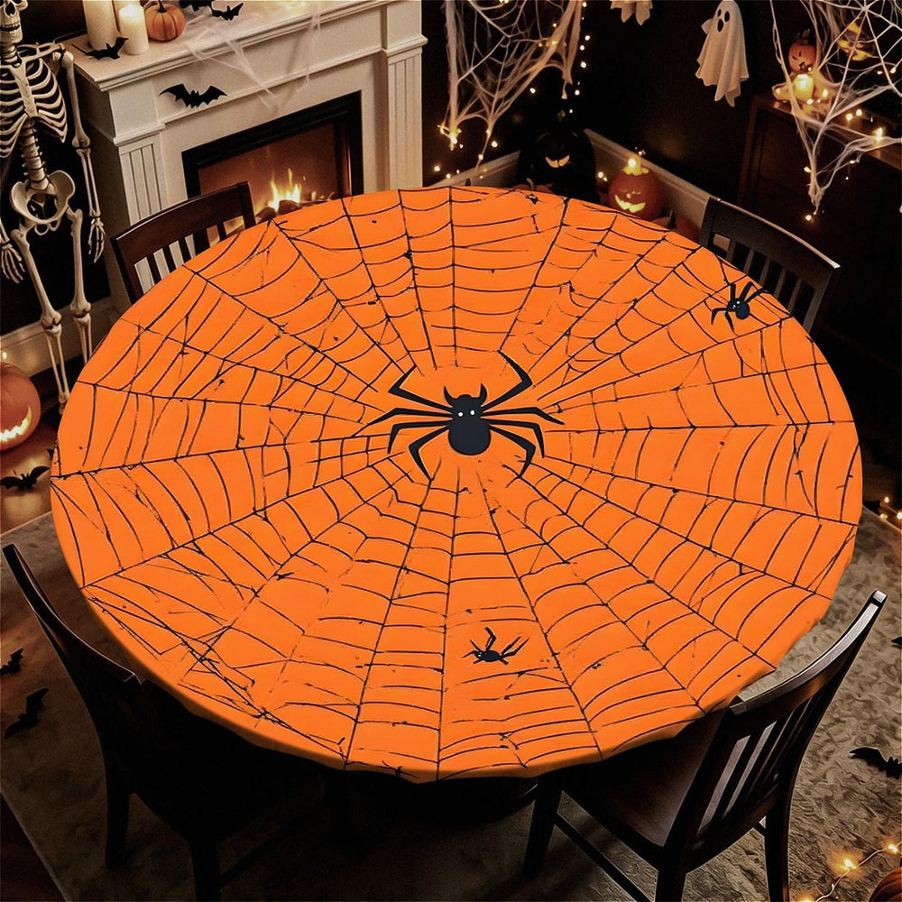 60 Inch Fall Round Waterproof Tablecloth for Dinner, Halloween Fitted Round T...