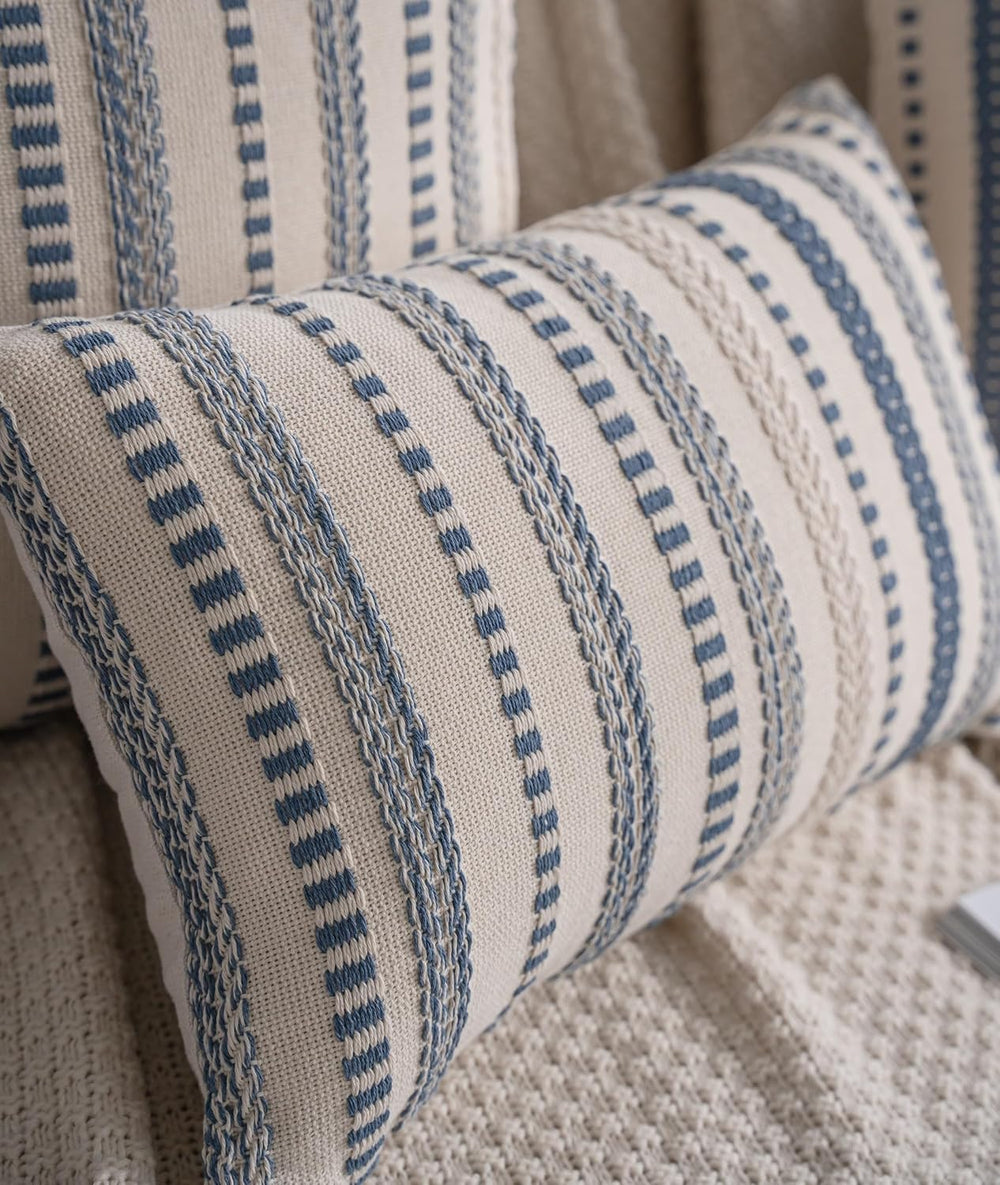 Cethom Blue Boho Lumbar Pillow Covers 14x36 Long, Stripe Textured Decorative ...