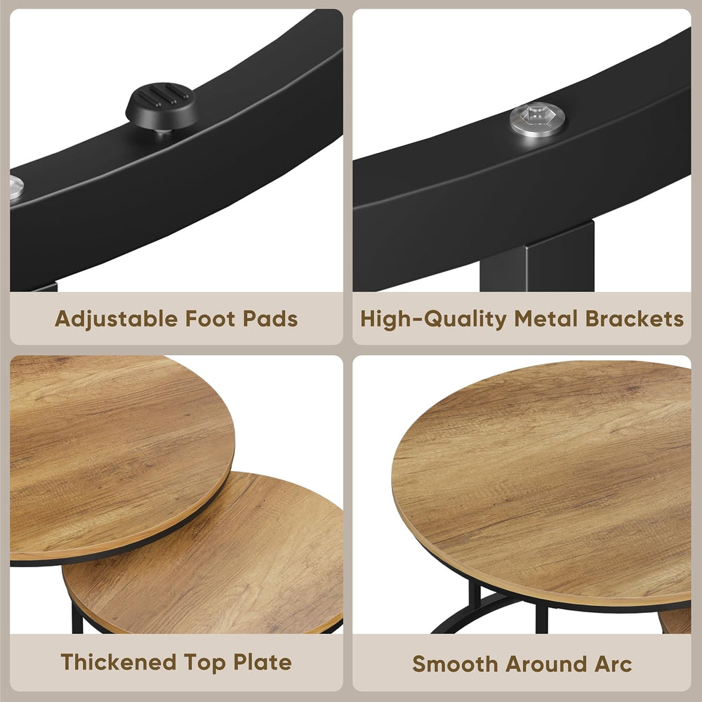 Smuxee Nesting Coffee Table Set of 2, 27.6" Round Coffee Table Wood Grai...