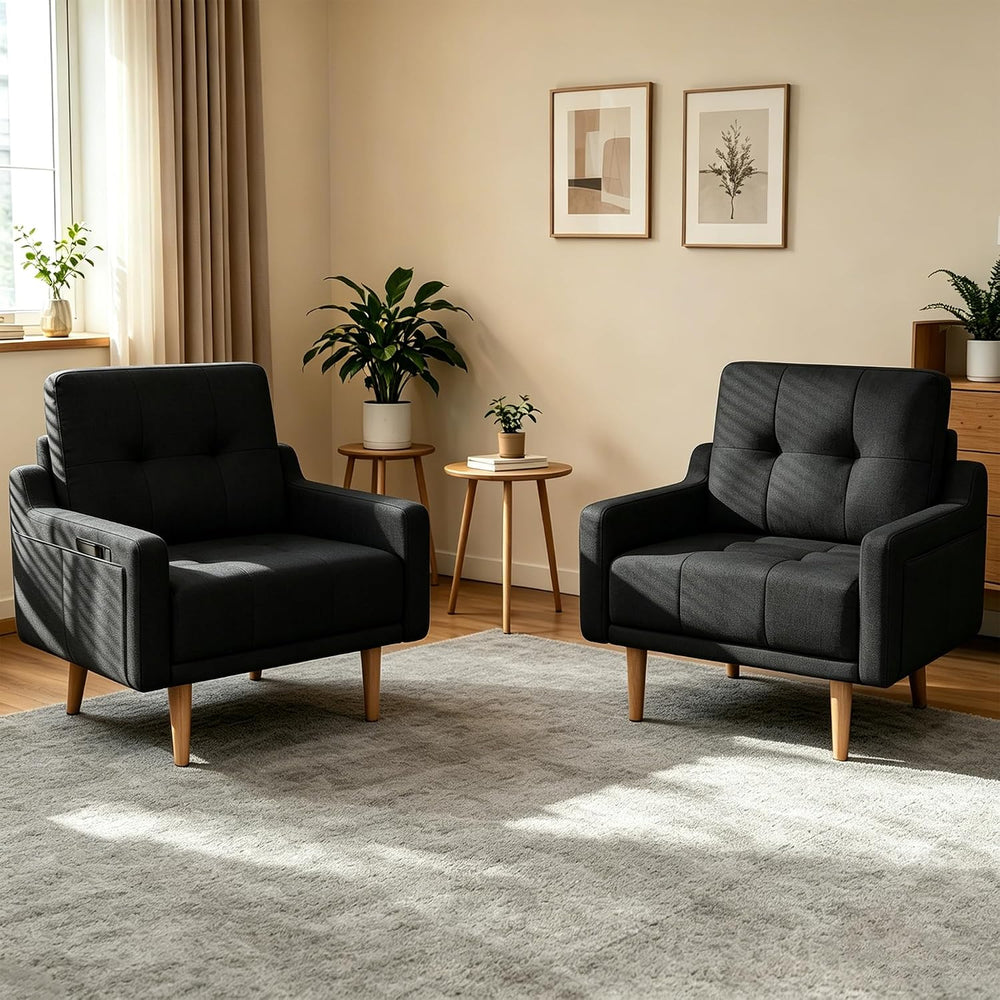 EJUNQ Accent Chair Set of 2, Armchair, Comfy Reading Chair with Side Storage ...