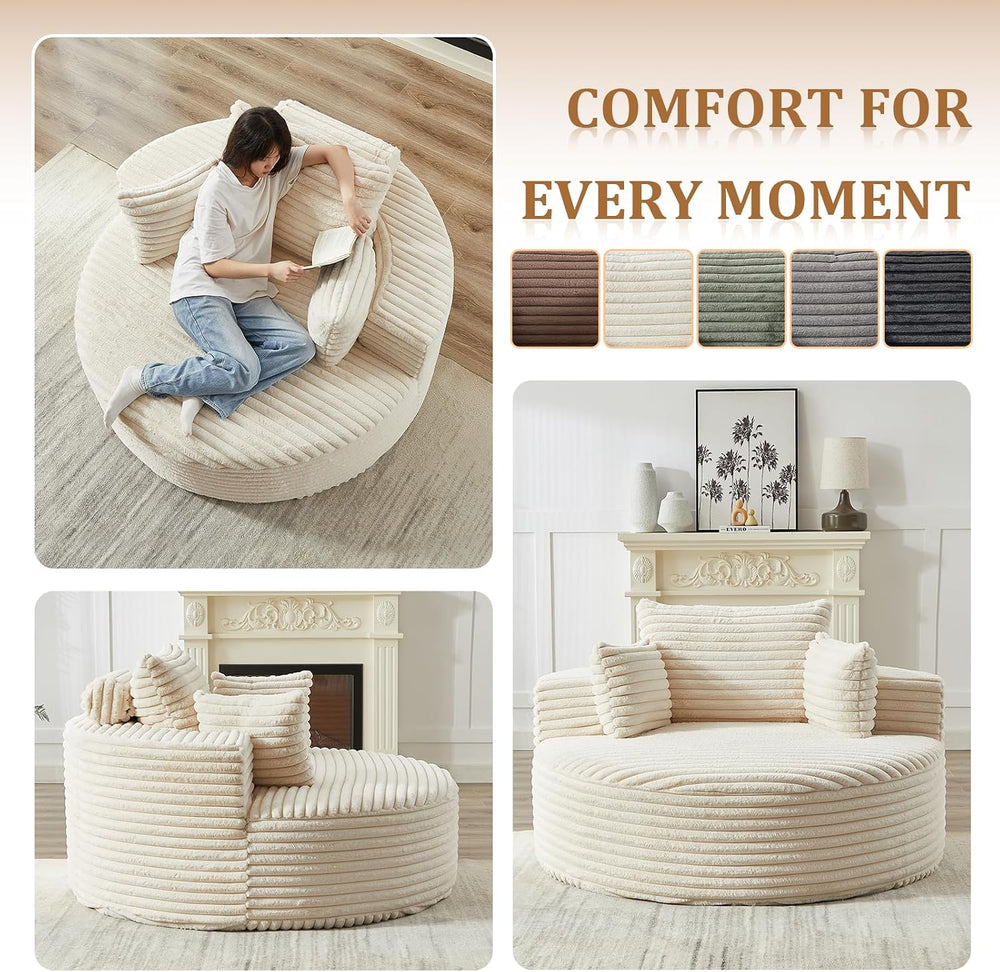 Oversized Round Chair Lounge Chaise Indoor, 55'' Single Sofa Beige
