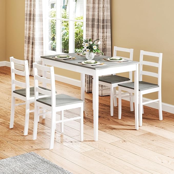 NAFORT 5 Piece Dining Table Set for 4, Farmhouse Solid Wood Kitchen Table Cha...