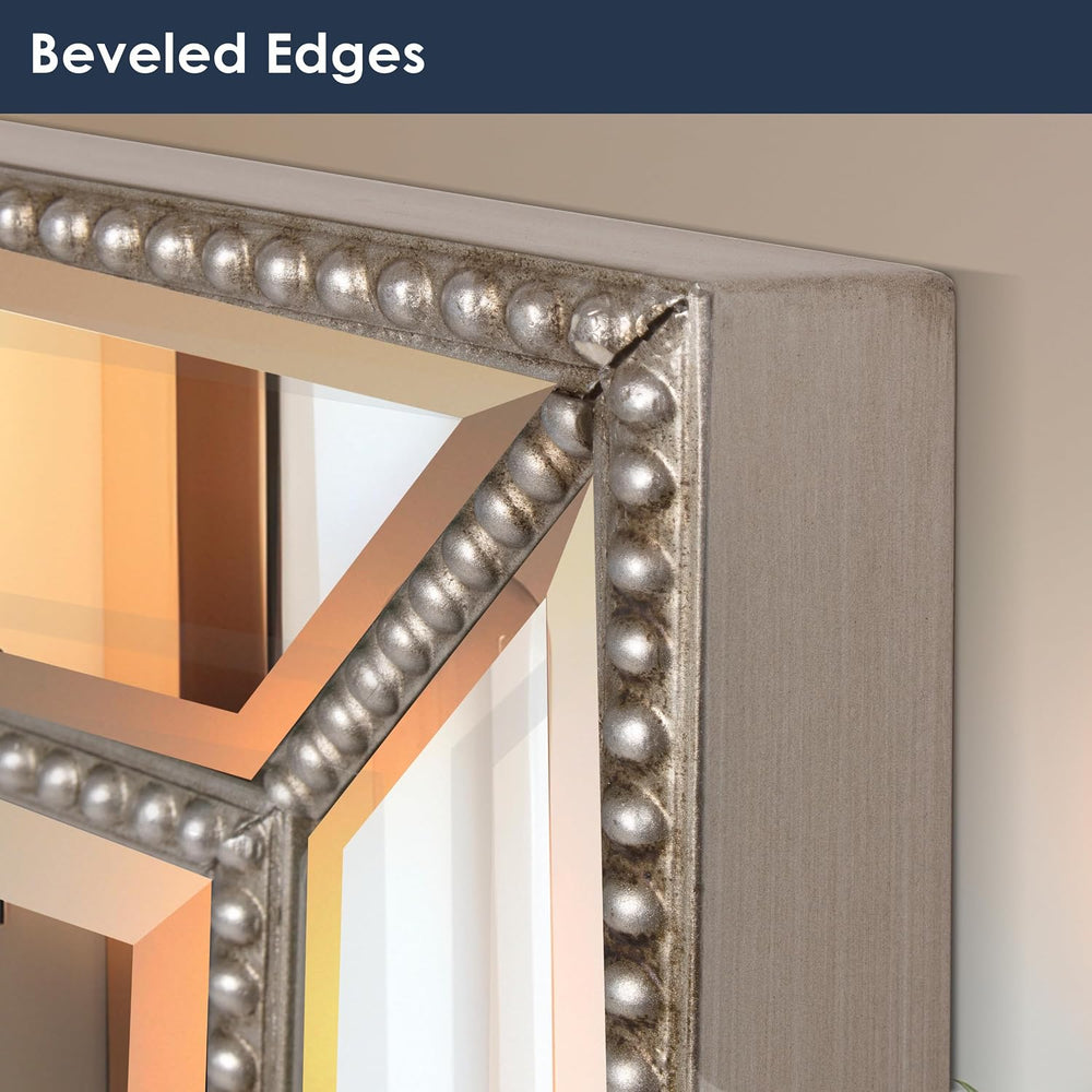 Head West 18x30 Beaded Champagne Silver Mirror with Beveled Edge and Glass Fr...
