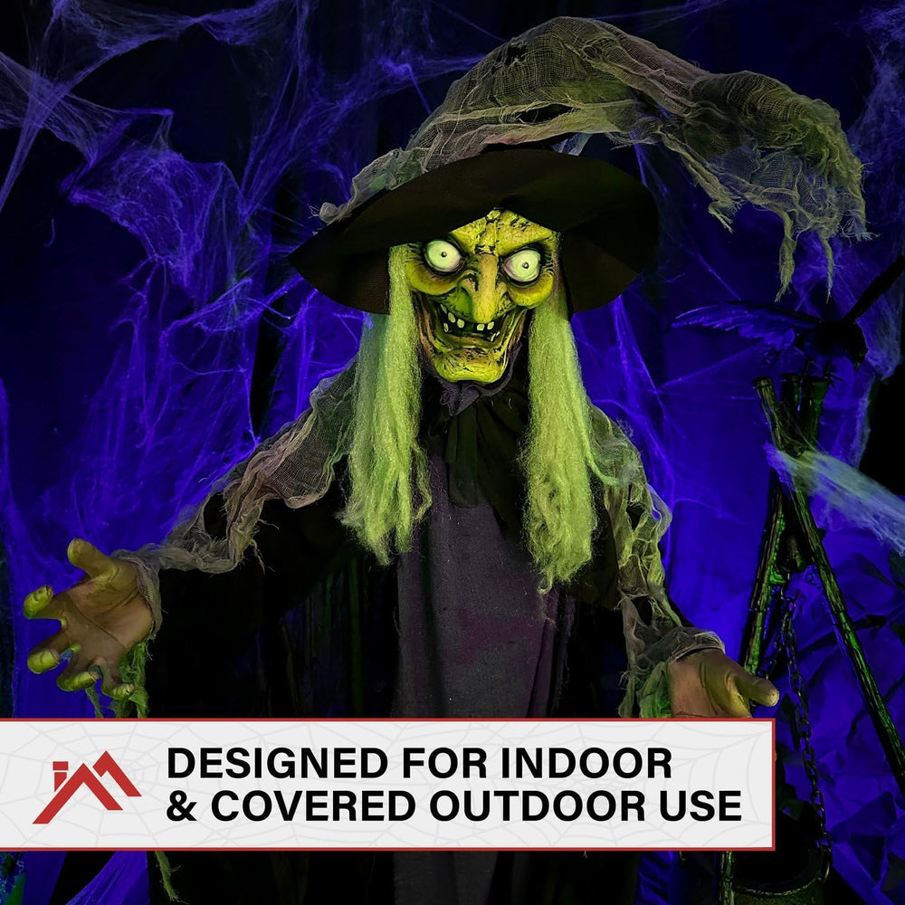 Haunted Hill Farm Life-Size Poseable Scary Talking Witch, Halloween Animatron...