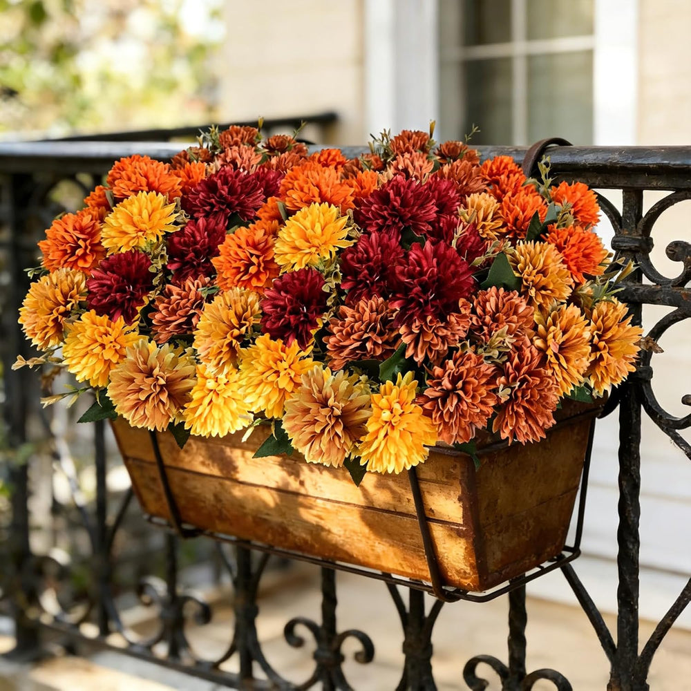 10Pcs Fake Flowers Artificial Mums for Outdoors,UV Resistant Faux Mums for Ou...