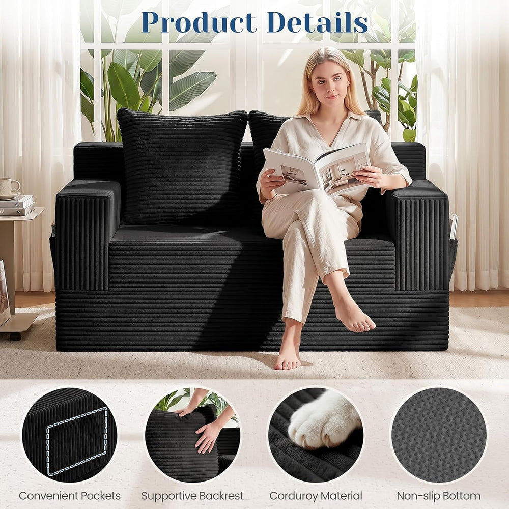 Convertible Sofa Bed,Small Boneless Couch & Boneless Loveseat,Pull Out Co...