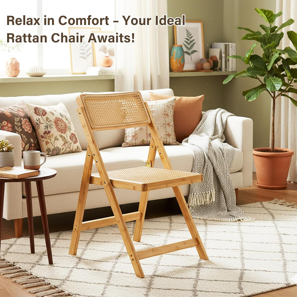 Furlide Rattan Folding Chair, Bamboo Dining Chair for Kitchen, Wood