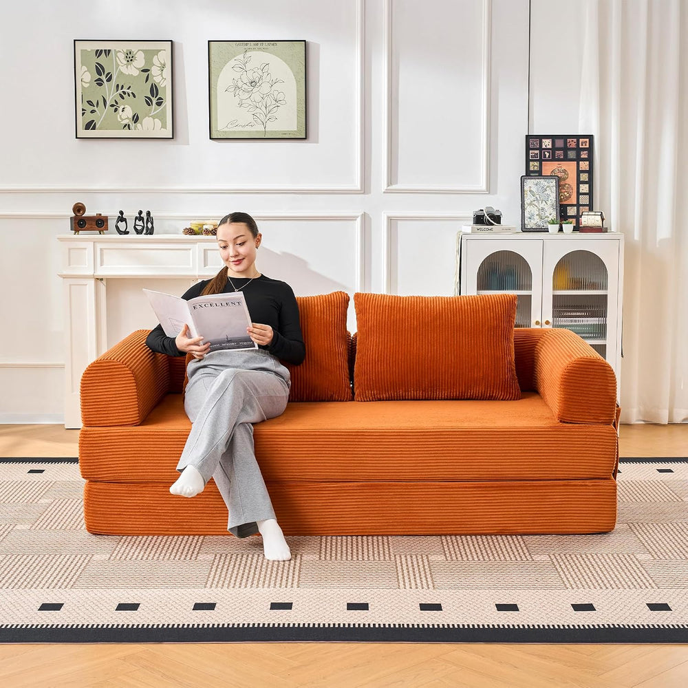 79" Convertible Sofa Bed, 5-in-1Boneless Couch for Living Room with 2 Pi...