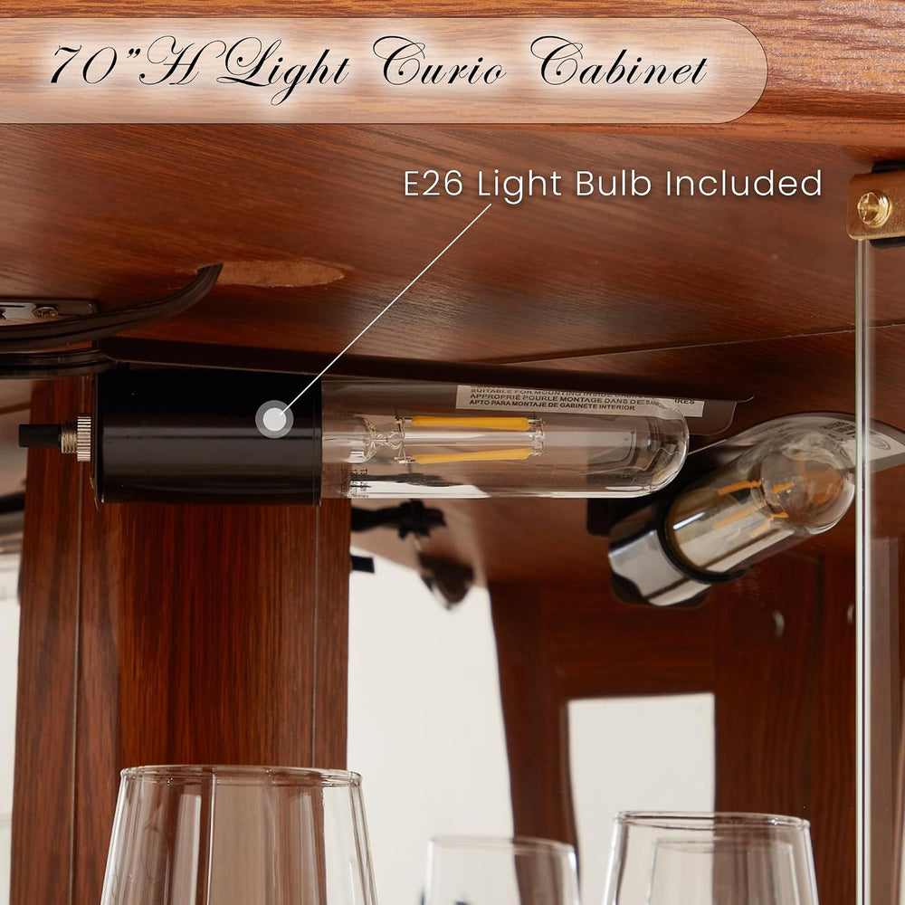 Corner Curio Cabinet, 70" H Lighted Glass Display Cage with Tempered Gla...