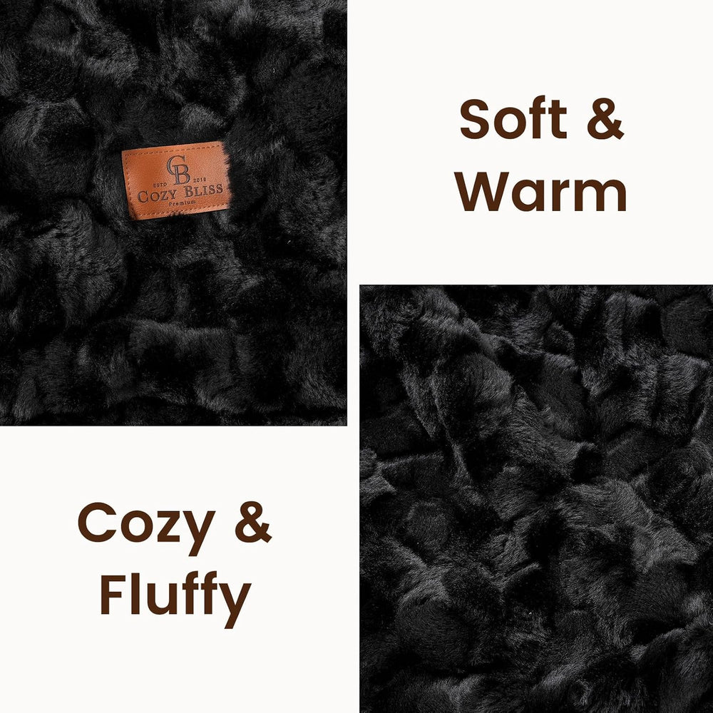 Cozy Bliss Faux Fur Throw Blanket for Couch, Fuzzy Soft Plush Thick Warm Fluf...