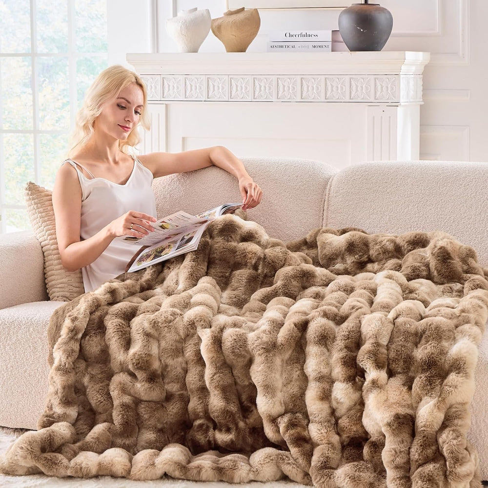 Fluffy Faux Fur Throw Blanket for Couch - Soft, Plush, Thick, Cozy, Fuzzy Lux...