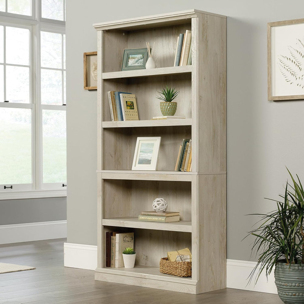 Sauder 5 Tier Book Shelf Wooden Bookcase Multipurpose Bookshelf for Home Offi...