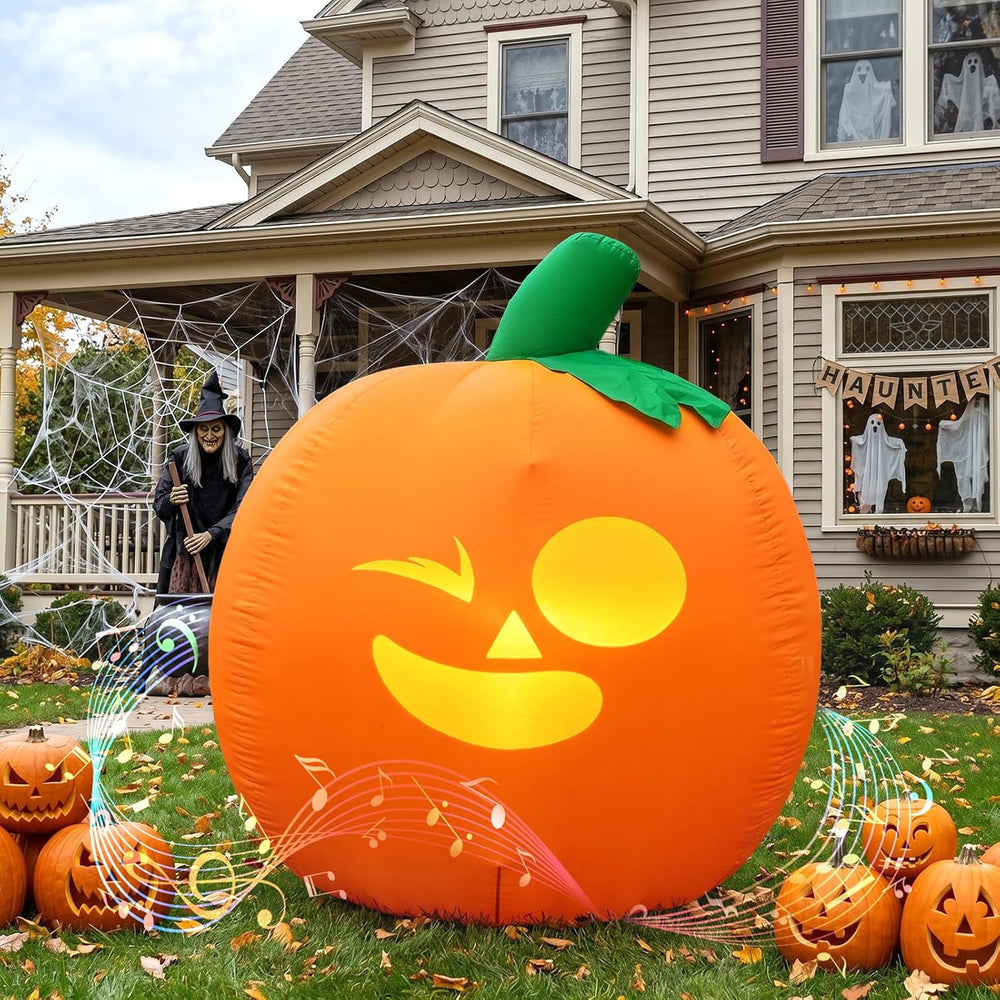 5FT Halloween Inflatables Outdoor Decorations with Projector Face and Music