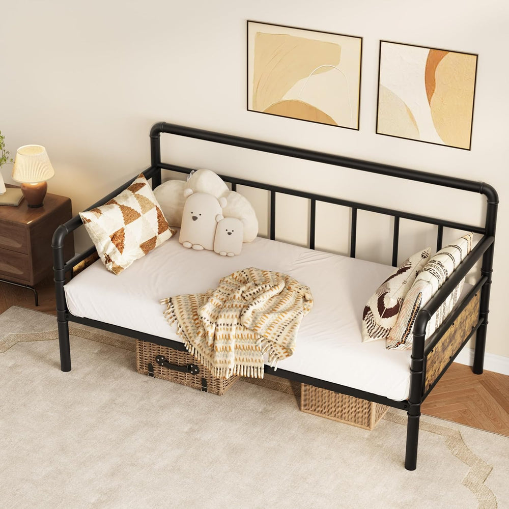 IDEALHOUSE Twin Daybed with Classic Headboard,Metal Twin Bed Frame,Black