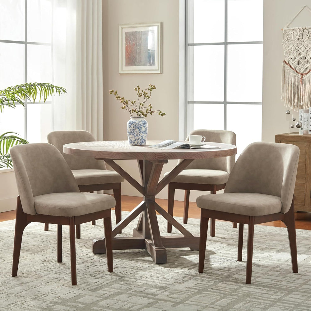 VKNOW Modern Dining Chairs Set of 4, Faux Leather Kitchen Chairs with Wood Le...