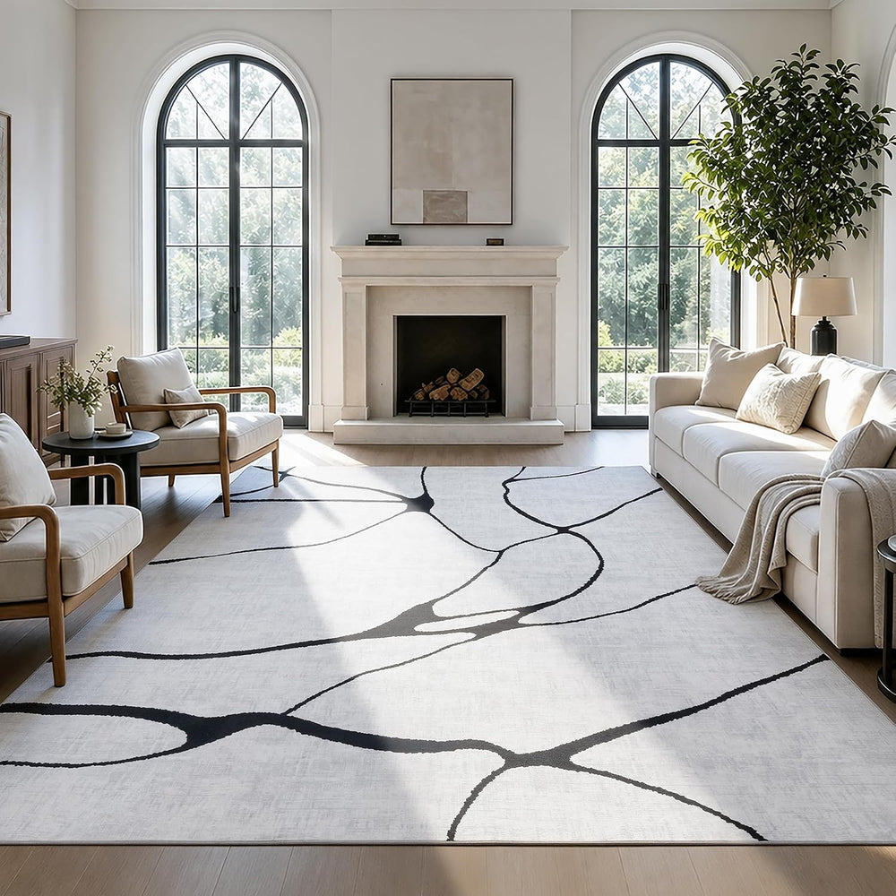 YIHOUSE 8x10 Washable Modern Abstract Black White Area Rug