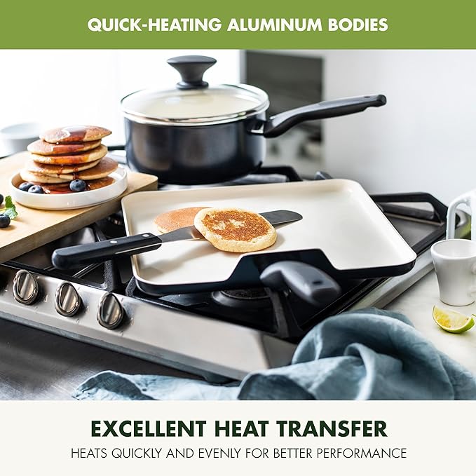 GreenPan Rio 11" Square Griddle Pan, Ceramic Nonstick Cookware, PFOA and