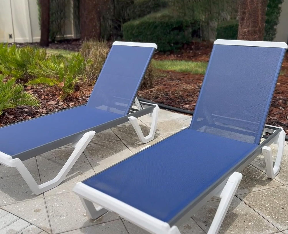 PURPLE LEAF Pool Lounge Chairs Set of 2 Chaise Lounge w/Wheel, Navy Blue | 5 ...