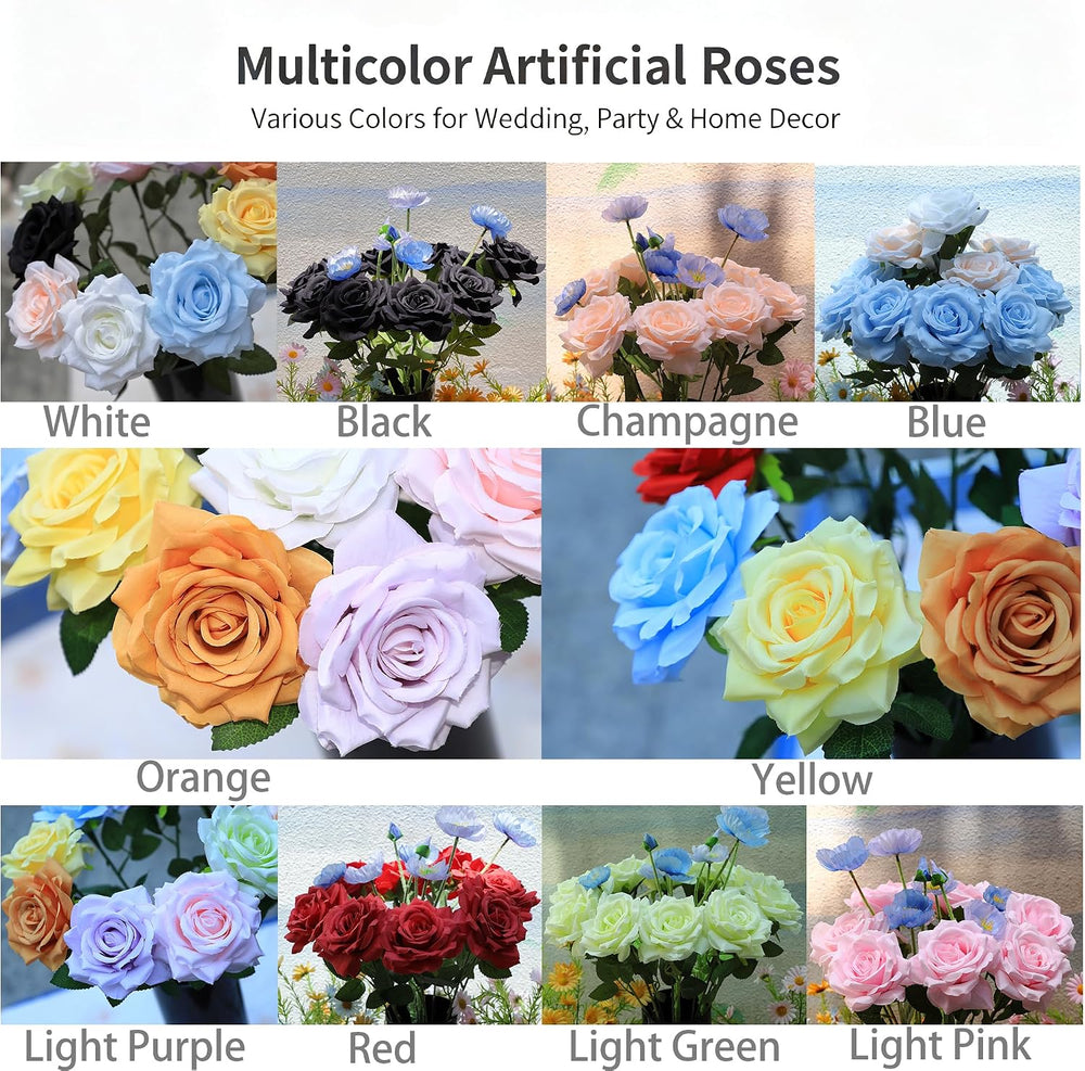 Black Roses Artificial Flowers, 50Pcs 4 Inch Large Fake Roses Bulk