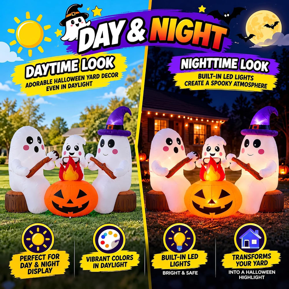 ZPISF 7.5 FT Halloween Inflatables 3 Cute Ghosts Roasting Marshmallows by Cam...