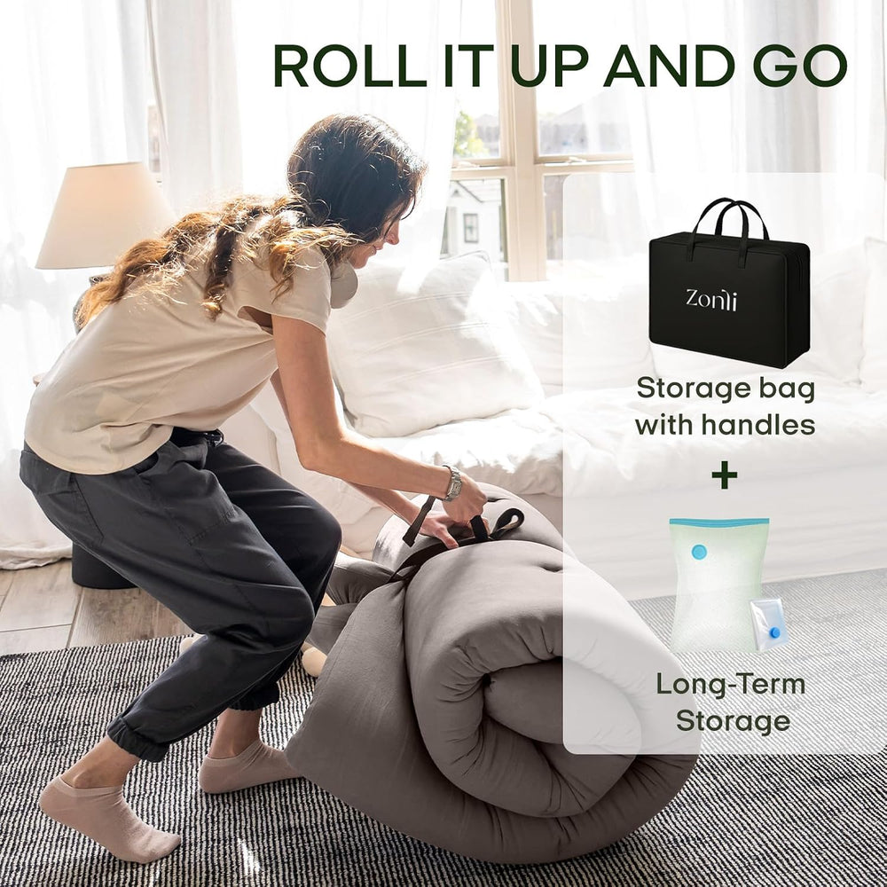 ZonLi Japanese Floor Futon Mattress 100% Cotton Cover Foldable Portable