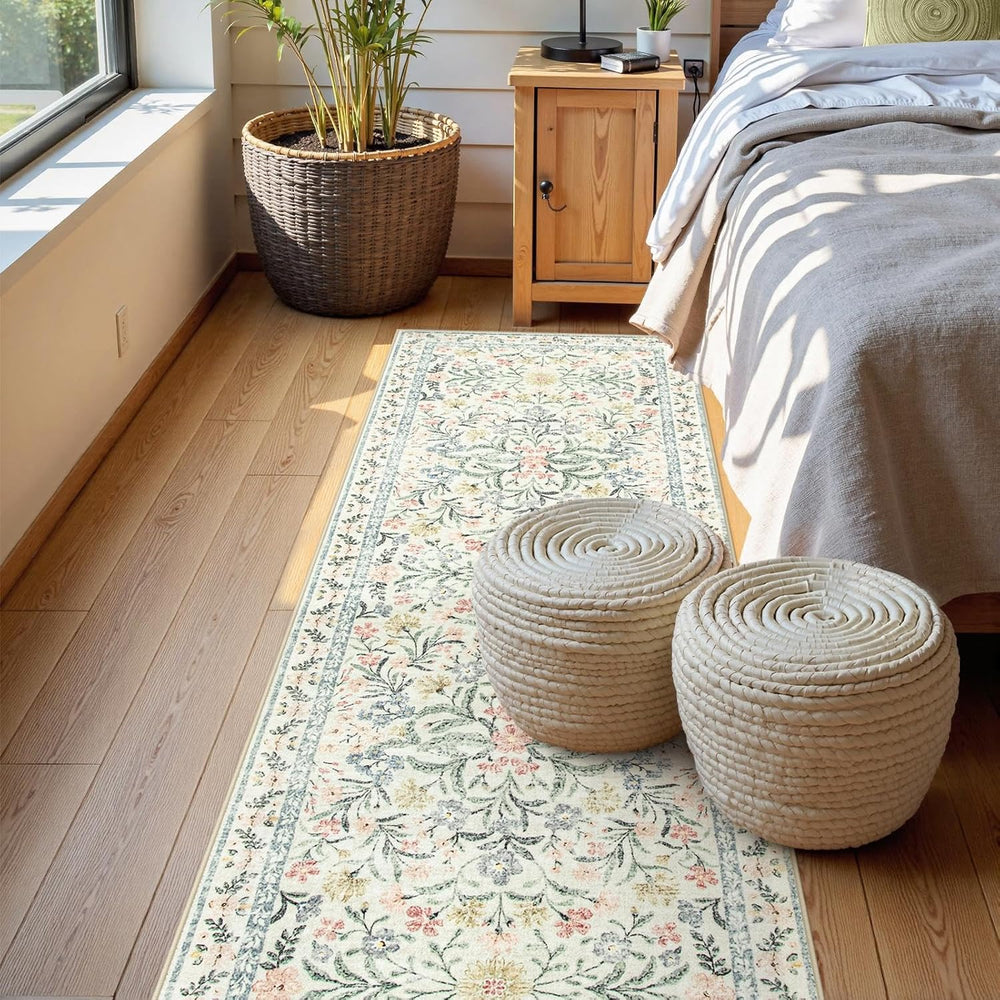 Wonnitar Washable Rug Runner 2'6''x8', Boho Floral Hallway Ru...