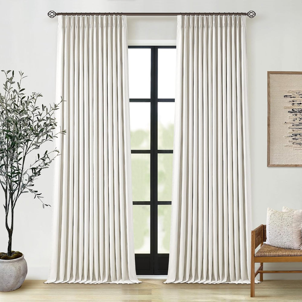TWODRAPES 102 Inches Long Pinch Pleated Linen Blackout Curtains for Bedroom