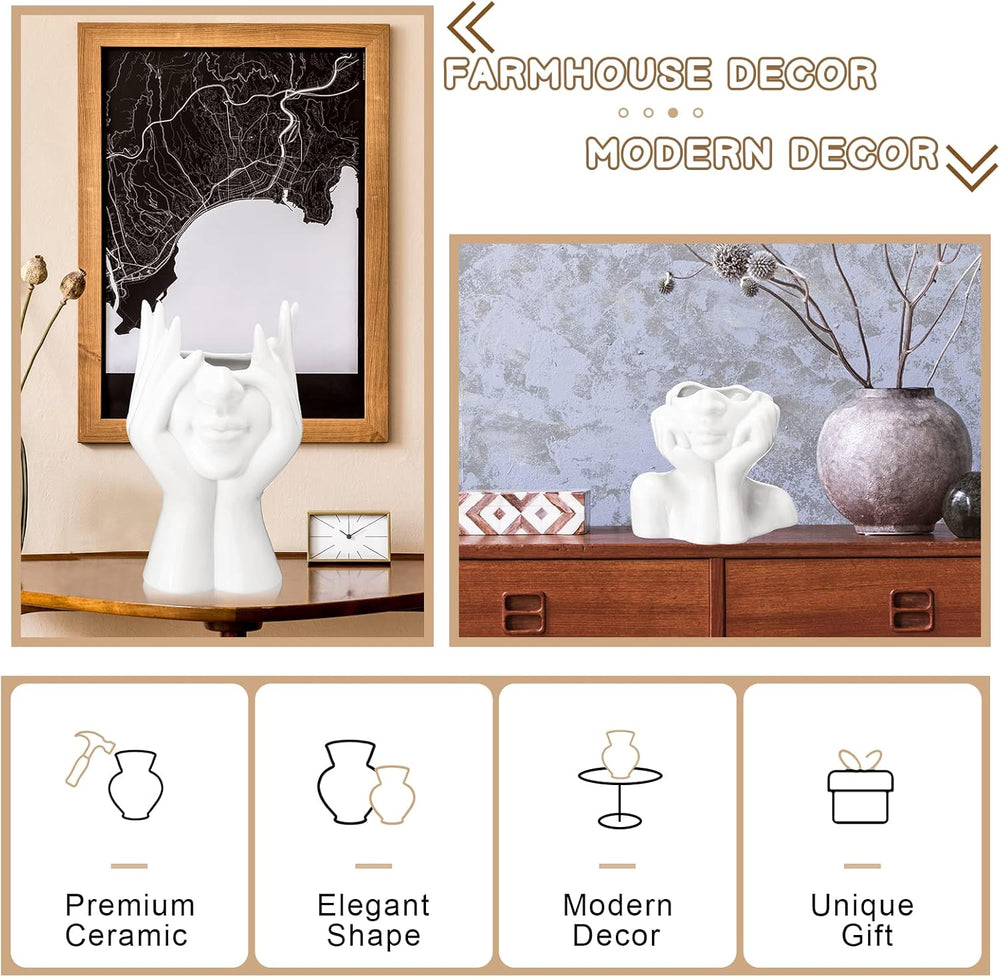 Sieral 3 Pcs Ceramic Face Vase Female Form Flower Modern Body Vase for Decor ...
