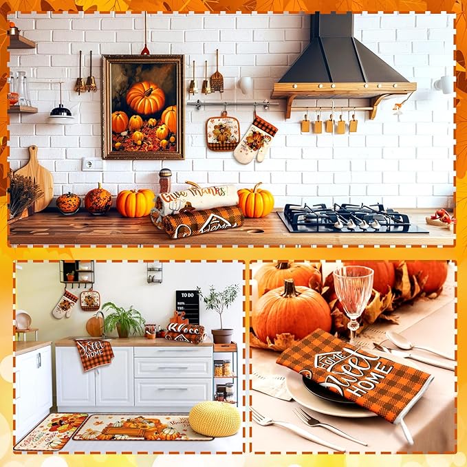 Fanfanwin 10 Pcs Fall Thanksgiving Turkey Kitchen Decor Set Kitchen Towels Pot